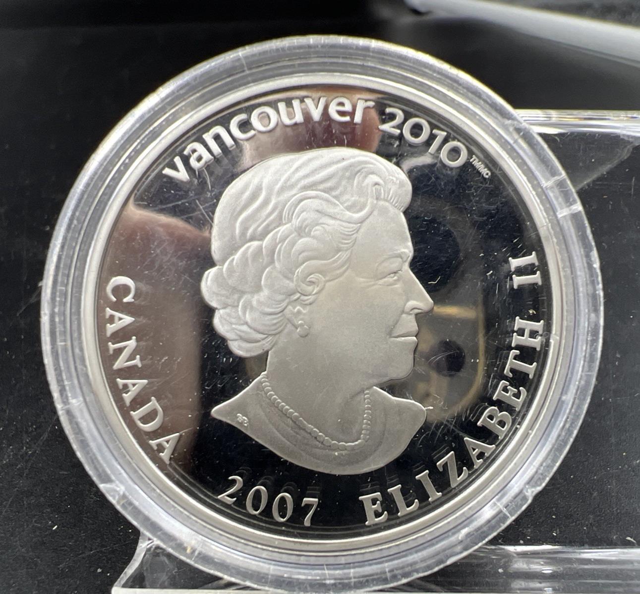 2007 2010 Vancouver Olympics Silver $25 Holographic Biathlon Proof Coin