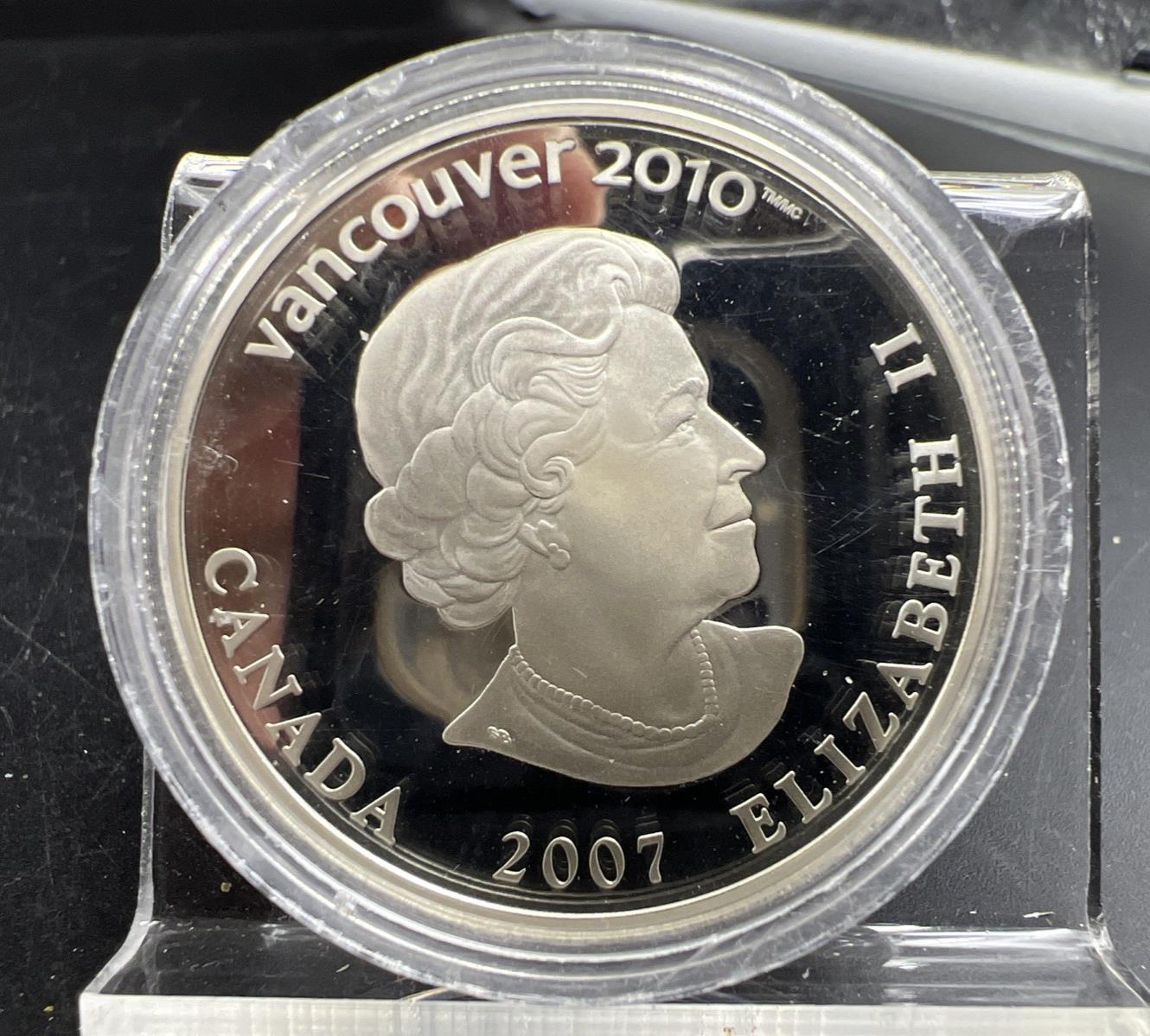 2007 2010 Vancouver Olympics Silver $25 Holographic Hockey Proof Coin
