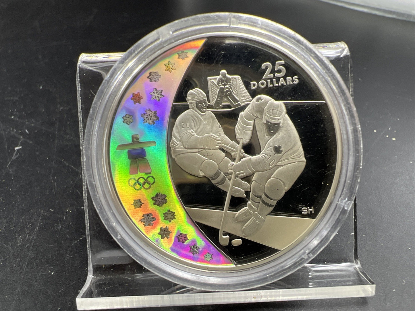 2007 2010 Vancouver Olympics Silver $25 Holographic Hockey Proof Coin