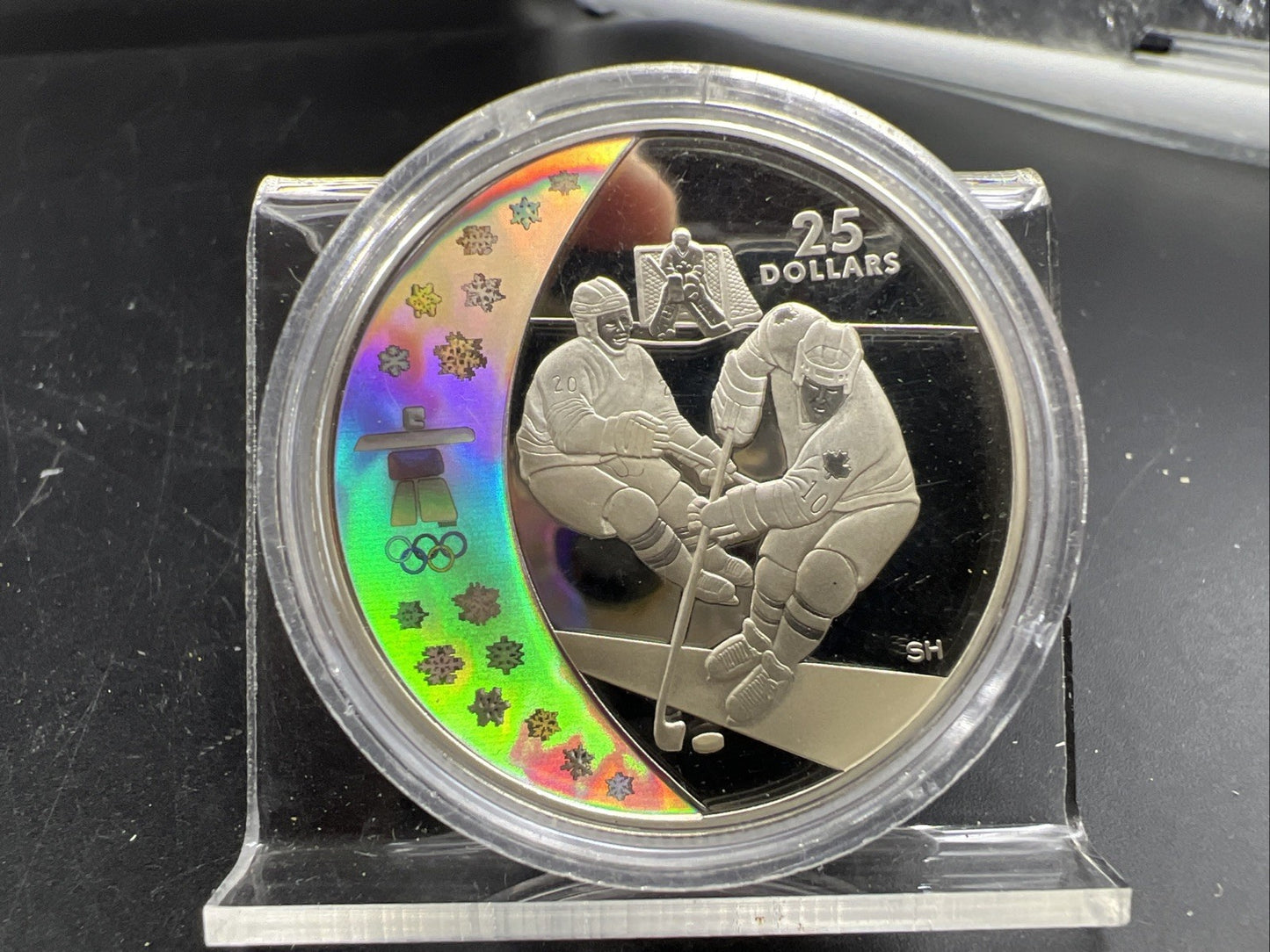 2007 2010 Vancouver Olympics Silver $25 Holographic Hockey Proof Coin