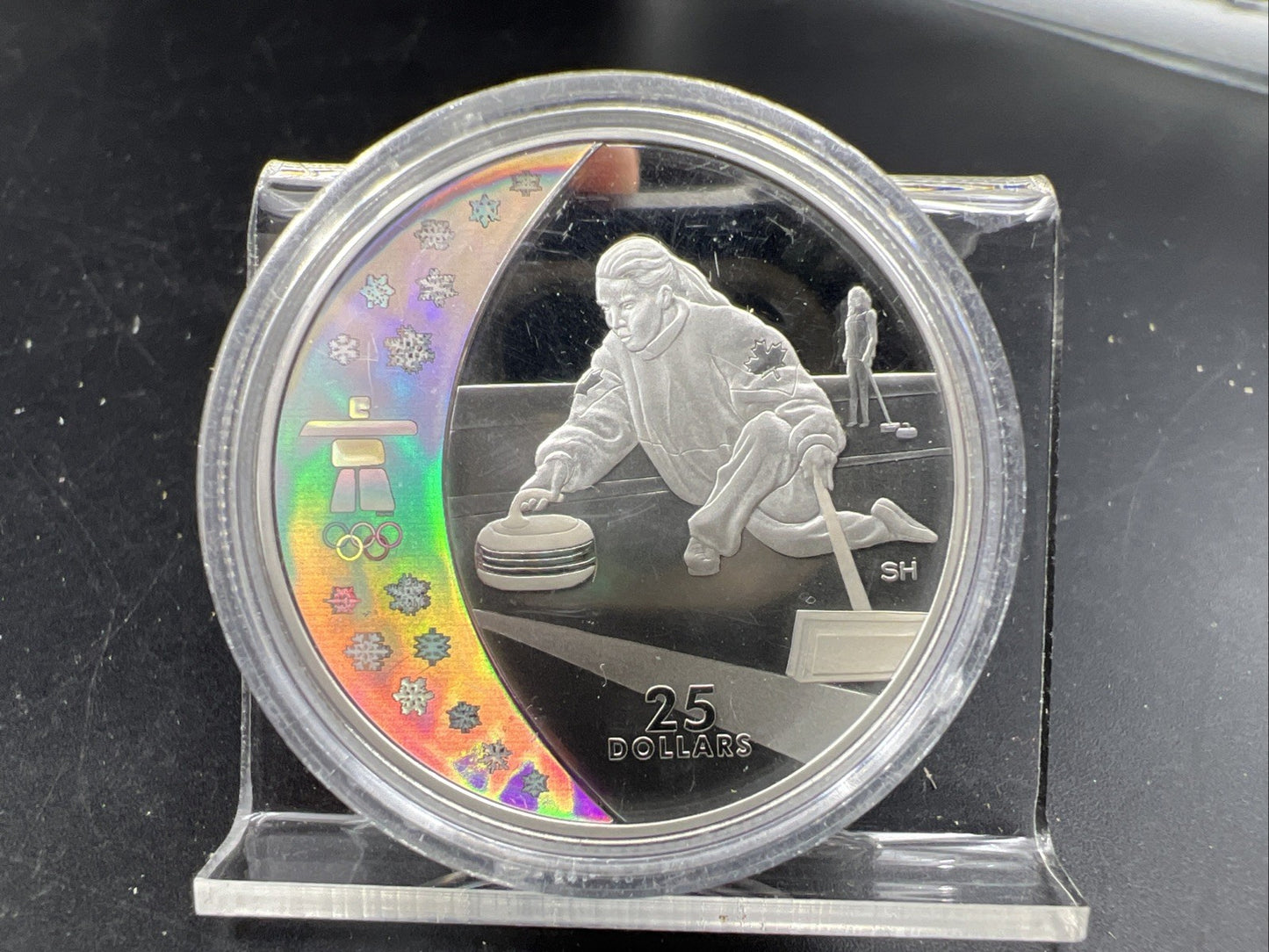 2007 2010 Vancouver Olympics Silver $25 Holographic Curling Proof Coin