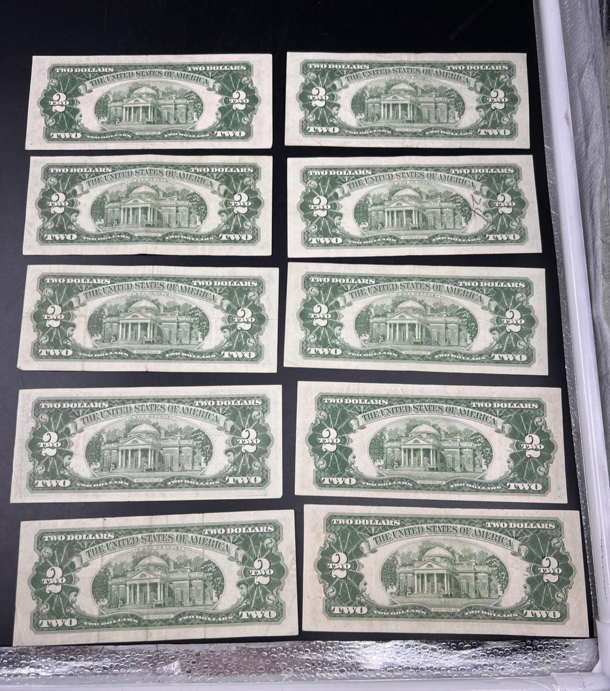 Lot of 10 1963 1953 $2 USN Legal Tender Red Seal Notes VF Very Fine #400