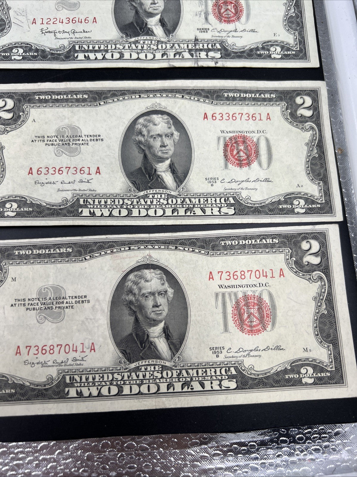 Lot of 10 1963 1953 $2 USN Legal Tender Red Seal Notes VF Very Fine #400