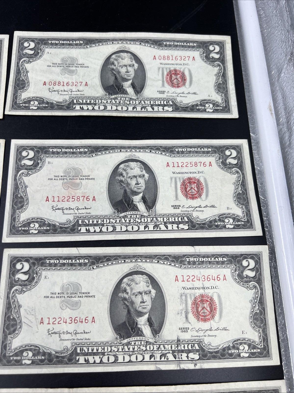 Lot of 10 1963 1953 $2 USN Legal Tender Red Seal Notes VF Very Fine #400