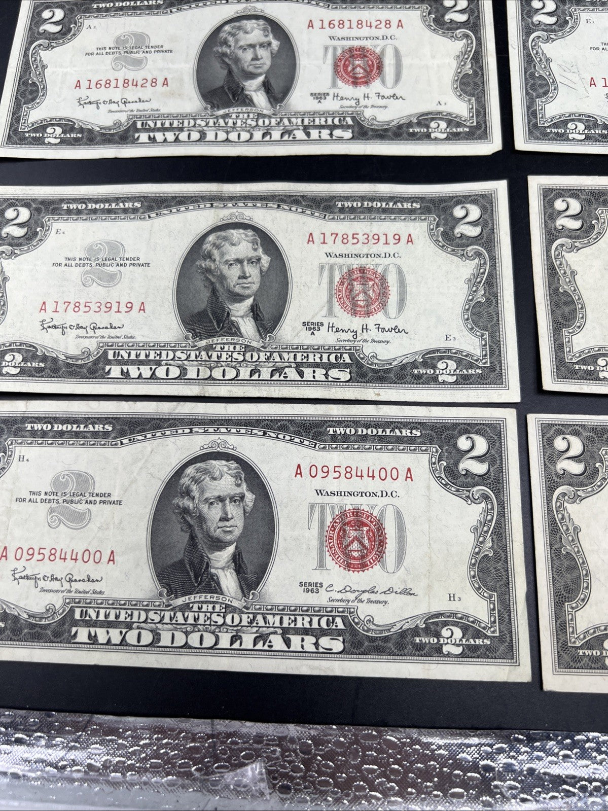 Lot of 10 1963 1953 $2 USN Legal Tender Red Seal Notes VF Very Fine #400