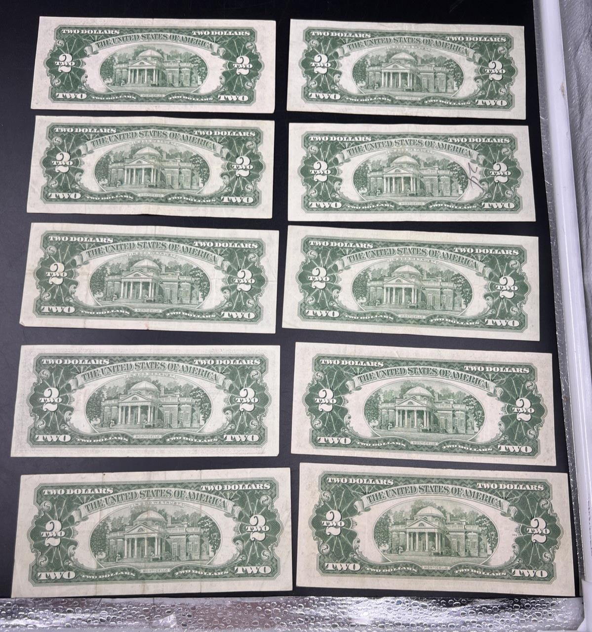 Lot of 10 1963 1953 $2 USN Legal Tender Red Seal Notes VF Very Fine #400