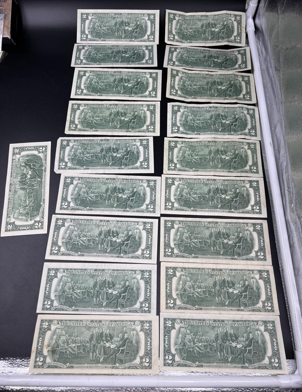 Lot of 19 1976 $2 FRN Federal Reserve Dollars Bicentennial Note Circulated #179