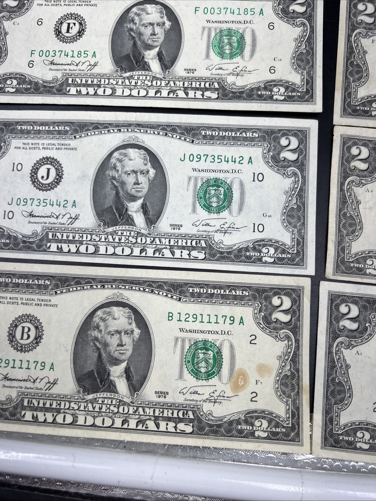 Lot of 19 1976 $2 FRN Federal Reserve Dollars Bicentennial Note Circulated #179