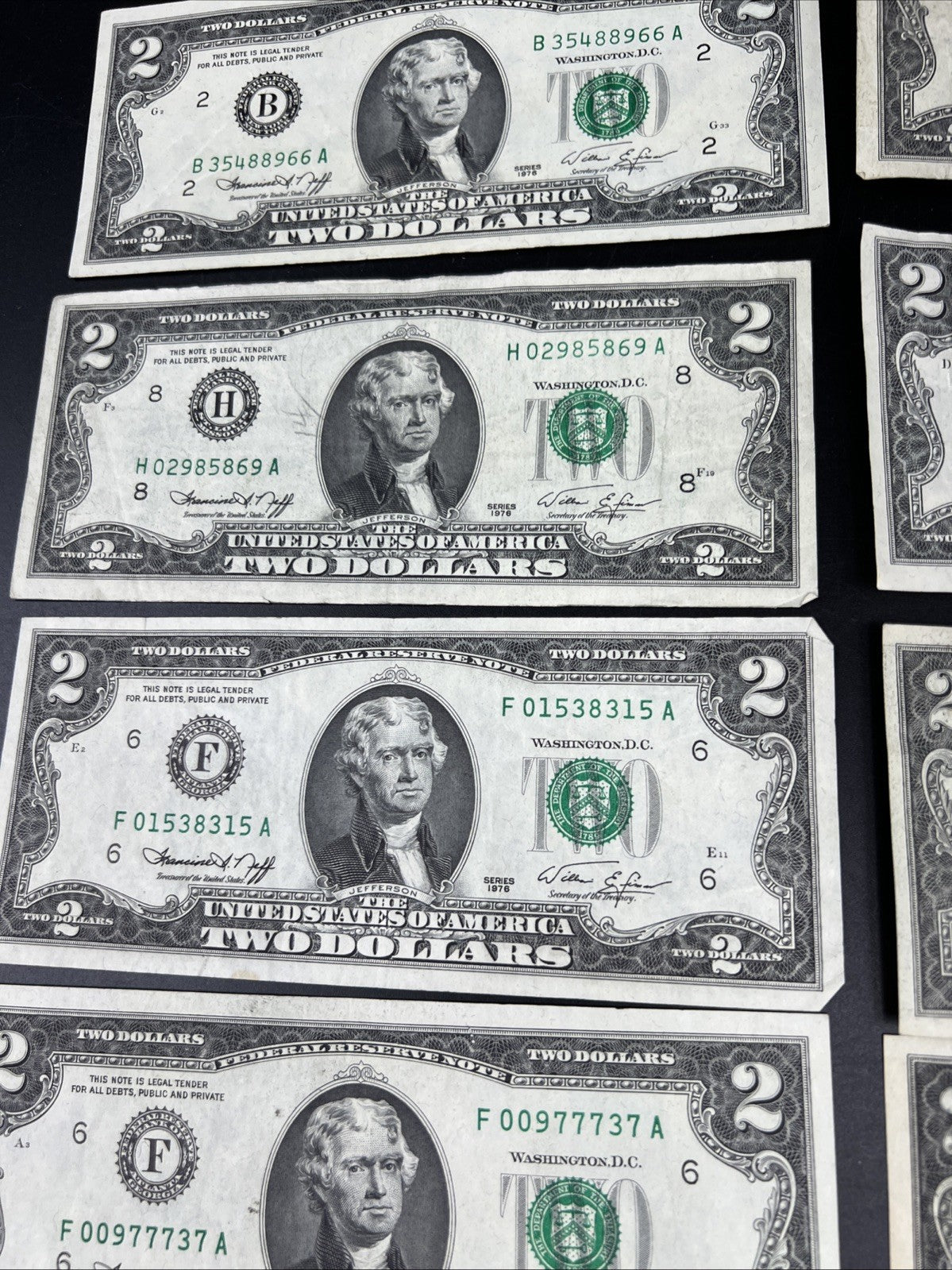 Lot of 19 1976 $2 FRN Federal Reserve Dollars Bicentennial Note Circulated #179