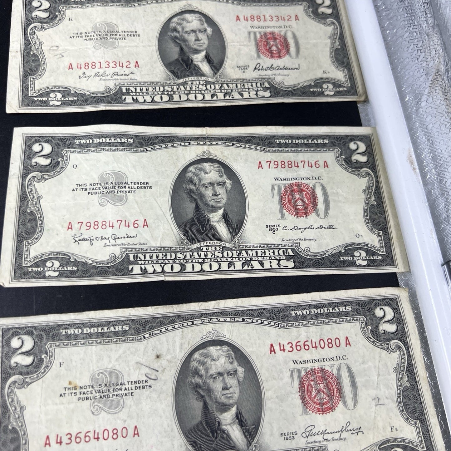Lot of 10 1953 $2 USN Legal Tender Red Seal Notes VG circ #188