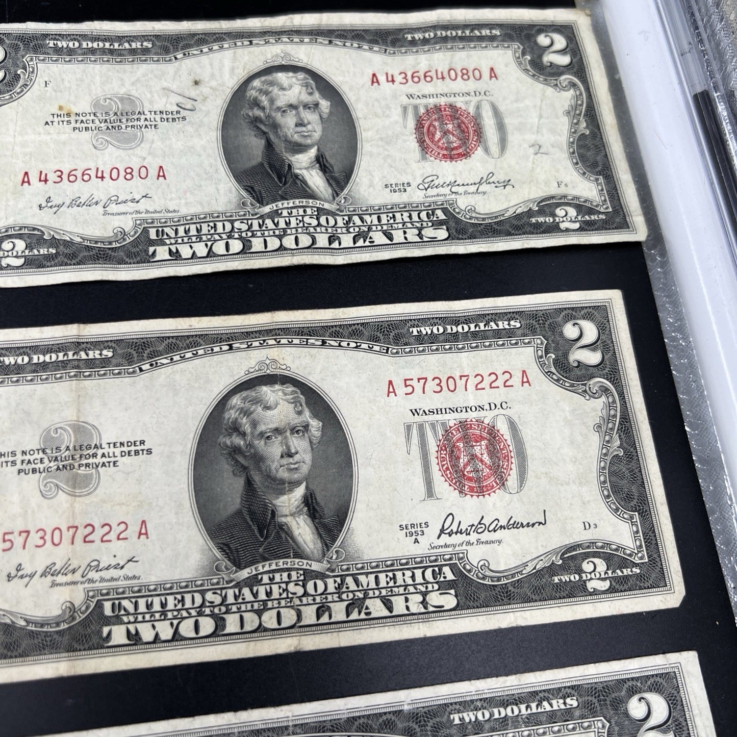 Lot of 10 1953 $2 USN Legal Tender Red Seal Notes VG circ #188