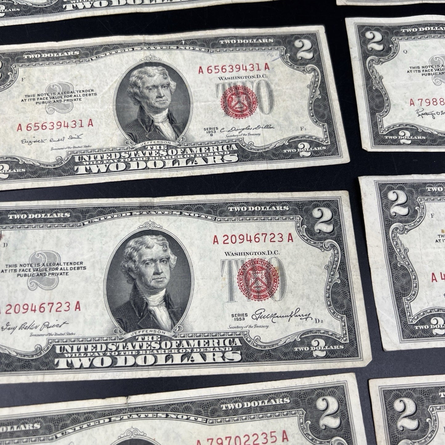 Lot of 10 1953 $2 USN Legal Tender Red Seal Notes VG circ #188