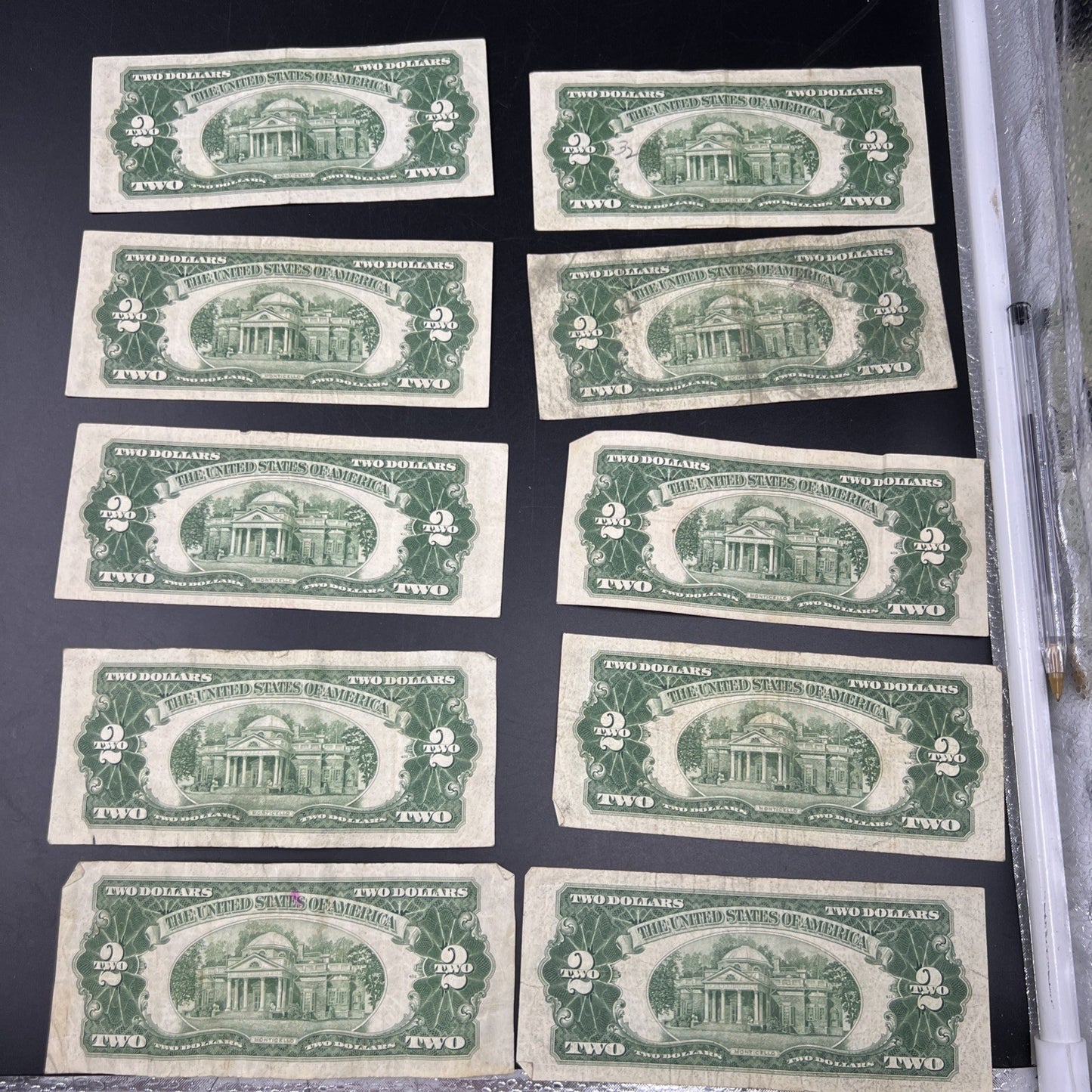 Lot of 10 1953 $2 USN Legal Tender Red Seal Notes VG Very Good Circ #855