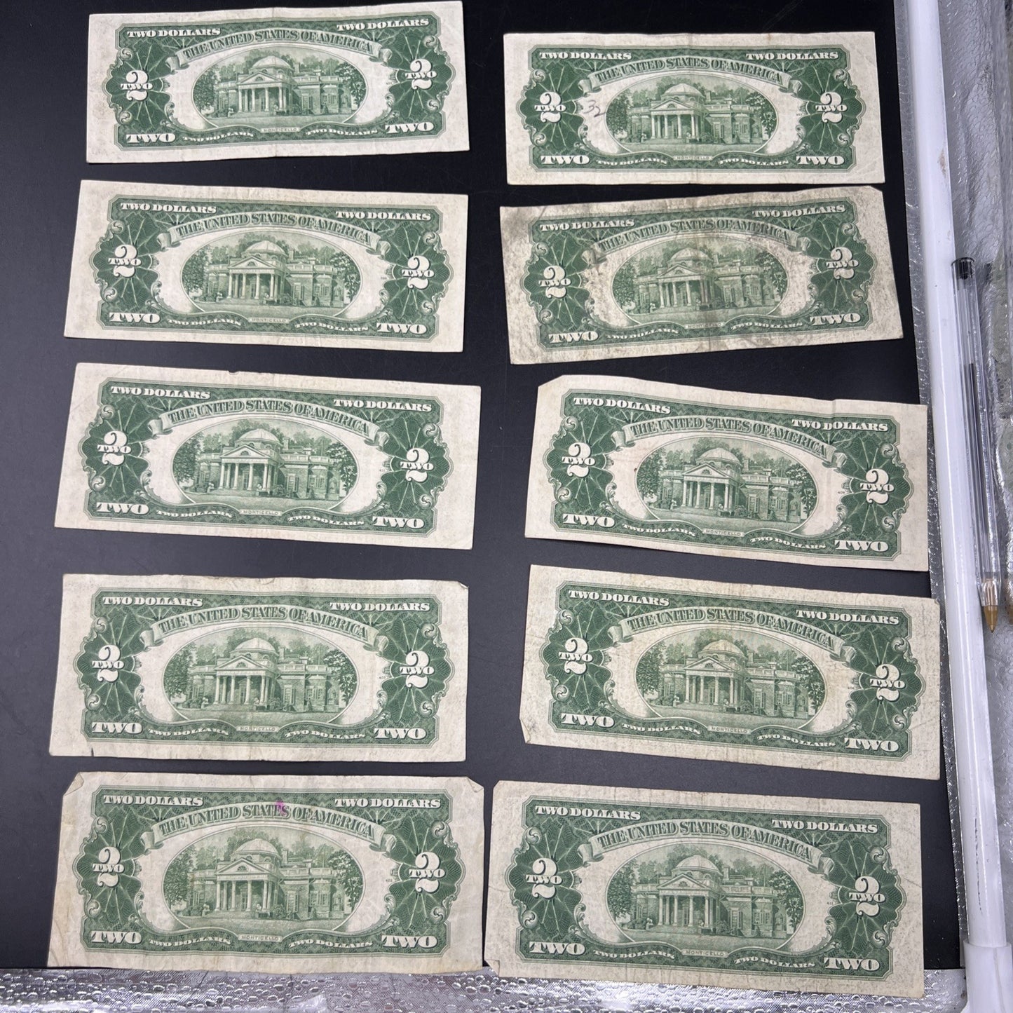 Lot of 10 1953 $2 USN Legal Tender Red Seal Notes VG Very Good Circ #855