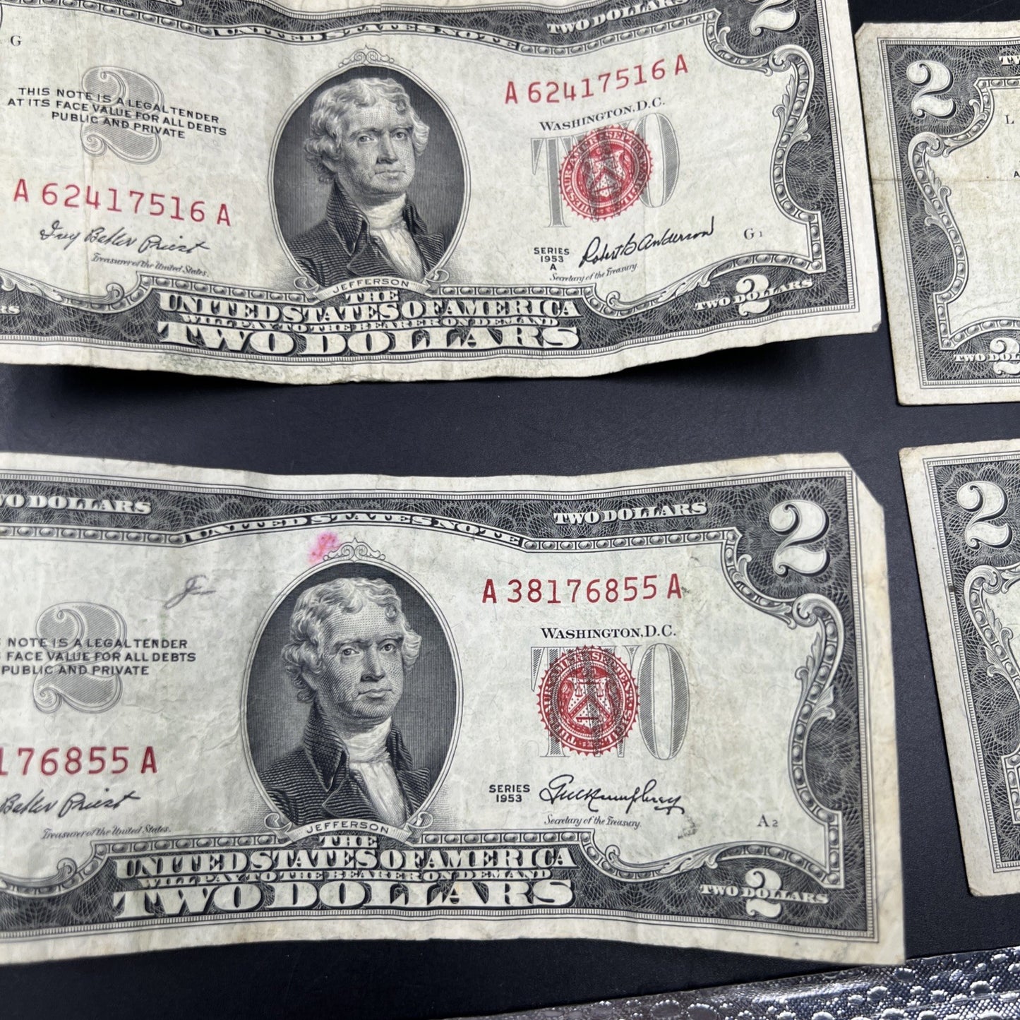 Lot of 10 1953 $2 USN Legal Tender Red Seal Notes VG Very Good Circ #855