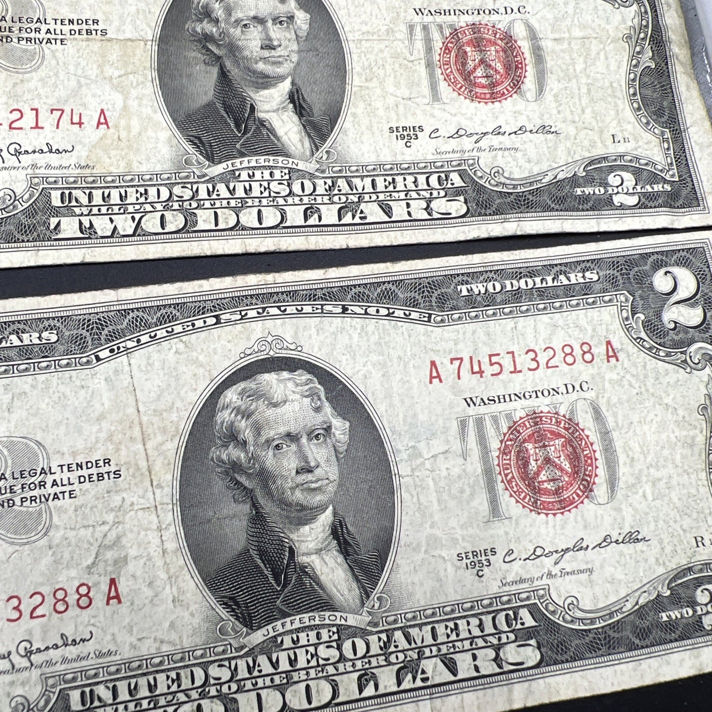 Lot of 10 1953 $2 USN Legal Tender Red Seal Notes VG Very Good Circ #855