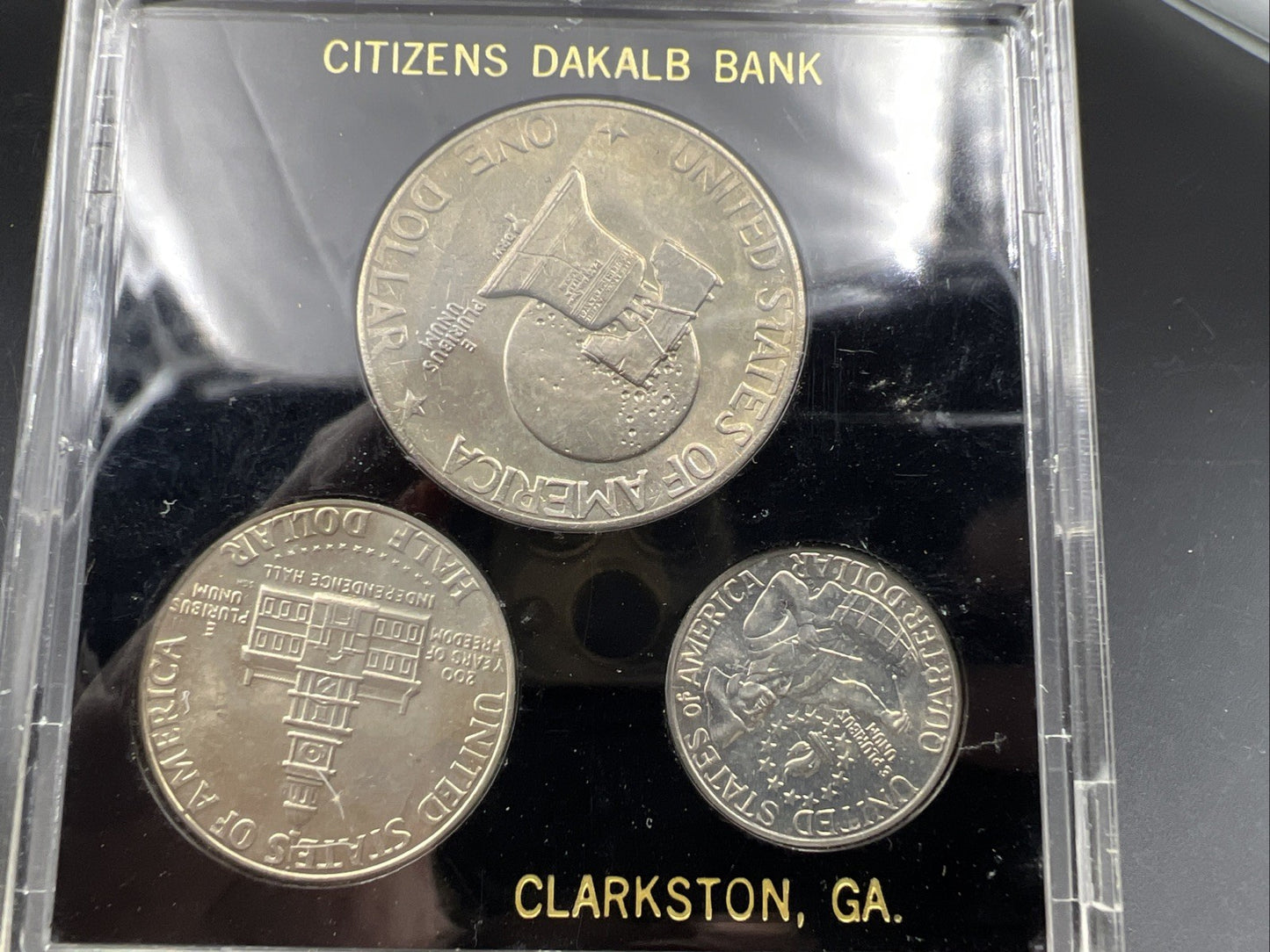 3 Coin 1976 25c 50c $1 Bicentennial Set UNC Citizens Dakalb Bank Clarkston GA