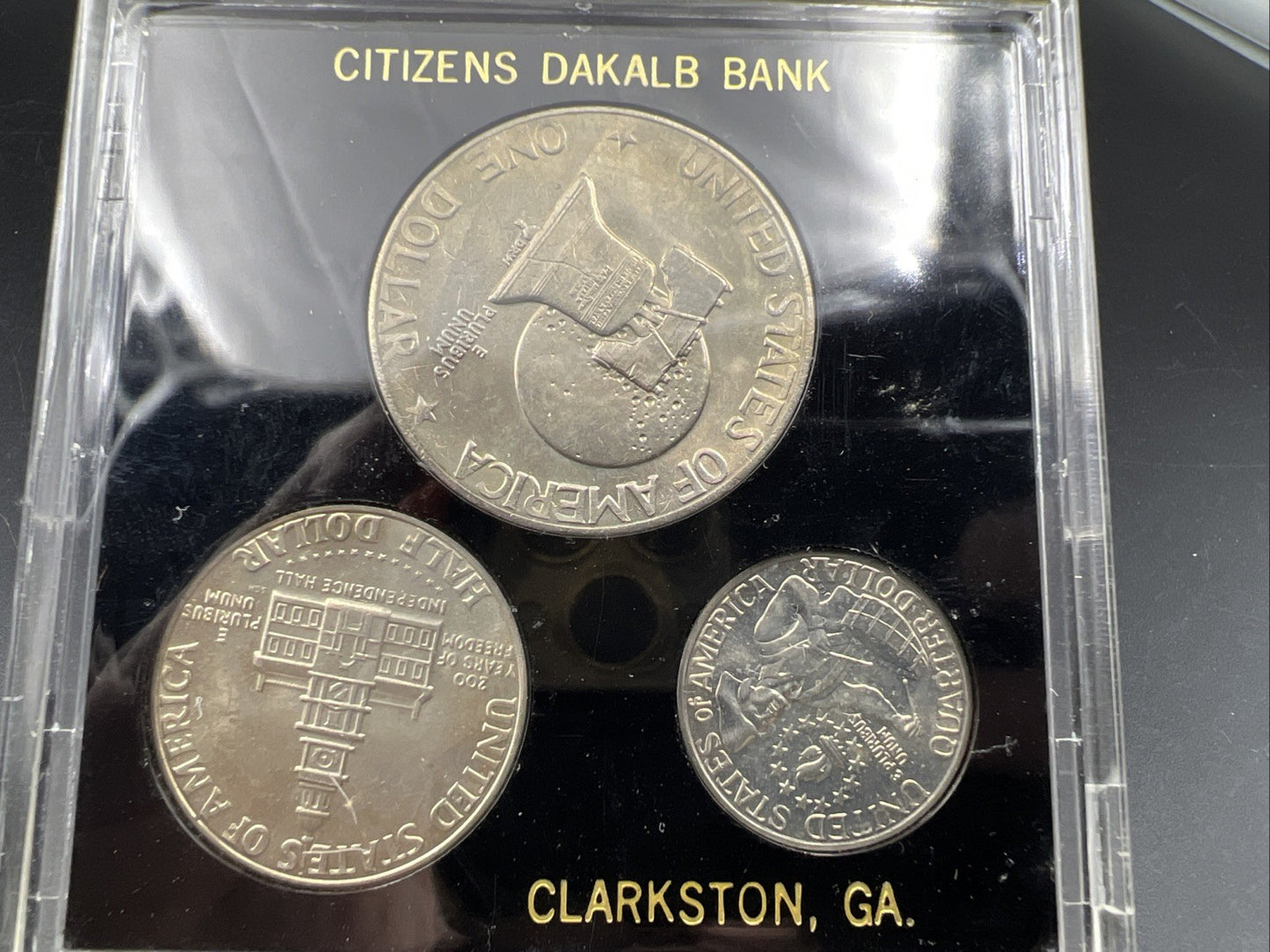 3 Coin 1976 25c 50c $1 Bicentennial Set UNC Citizens Dakalb Bank Clarkston GA