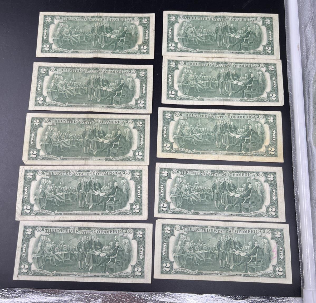 Lot of 10 1976 $2 FRN Federal Reserve Dollars Bicentennial Note Circulated #542