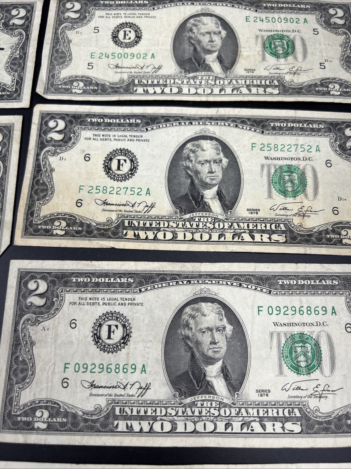 Lot of 10 1976 $2 FRN Federal Reserve Dollars Bicentennial Note Circulated #542