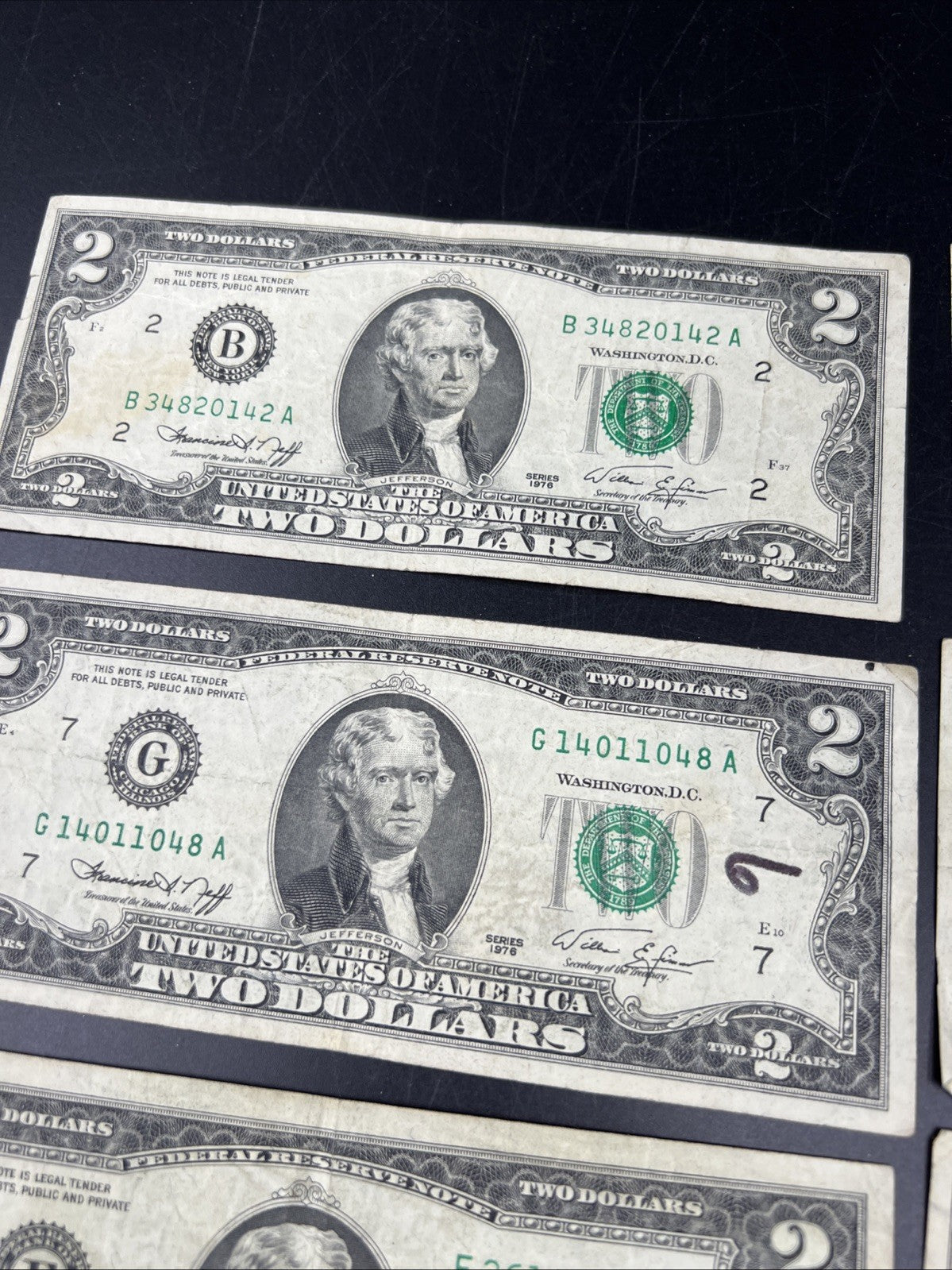 Lot of 10 1976 $2 FRN Federal Reserve Dollars Bicentennial Note Circulated #542