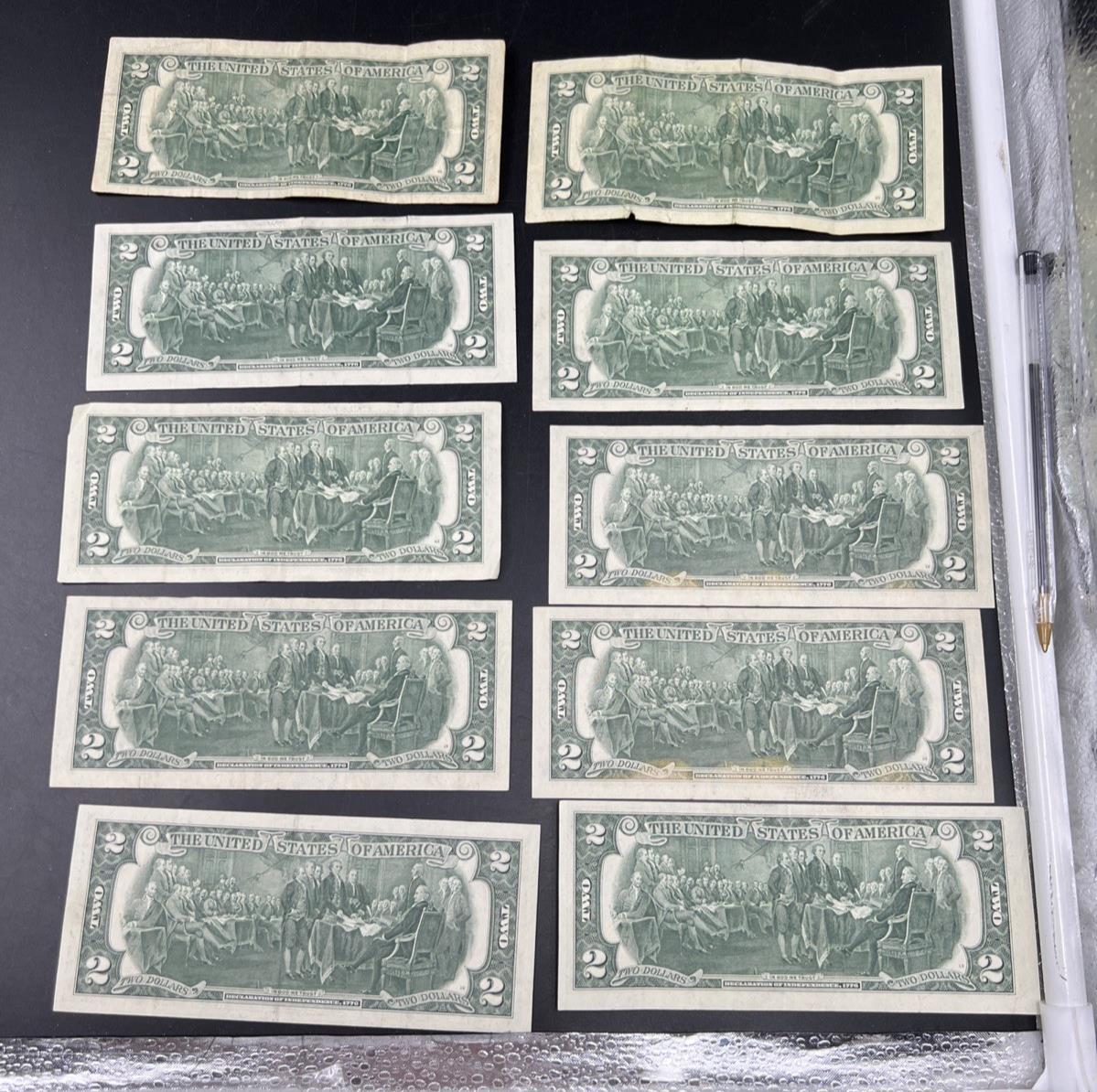 Lot of 10 1976 $2 FRN Federal Reserve Dollars Bicentennial Note Circulated #026