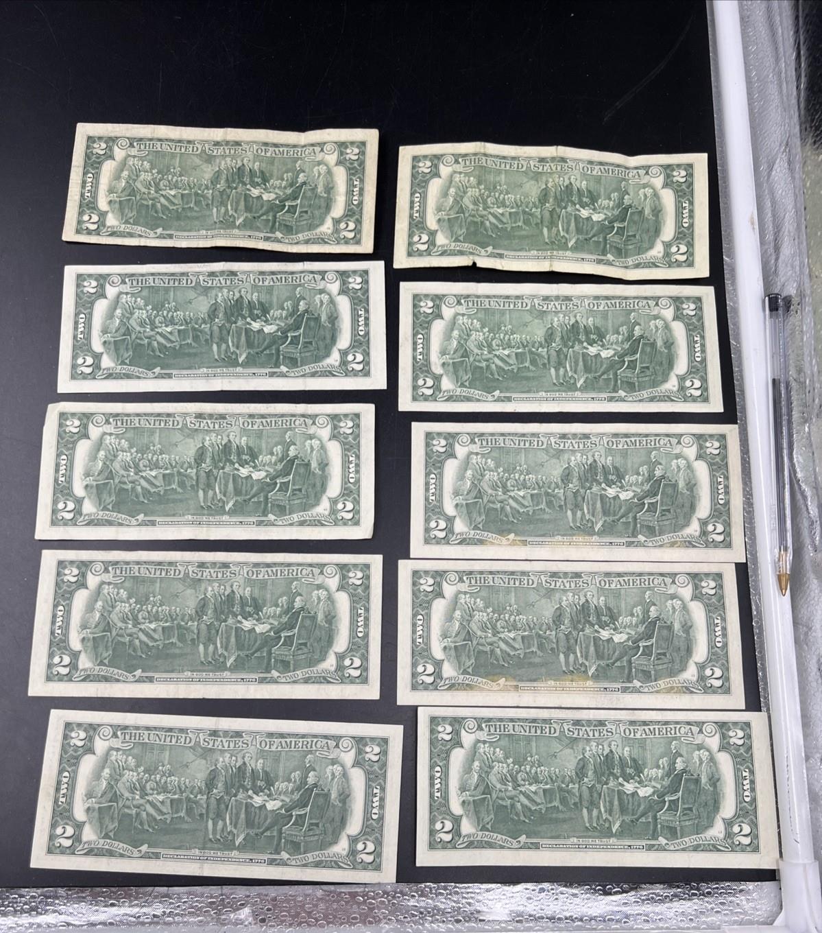Lot of 10 1976 $2 FRN Federal Reserve Dollars Bicentennial Note Circulated #026
