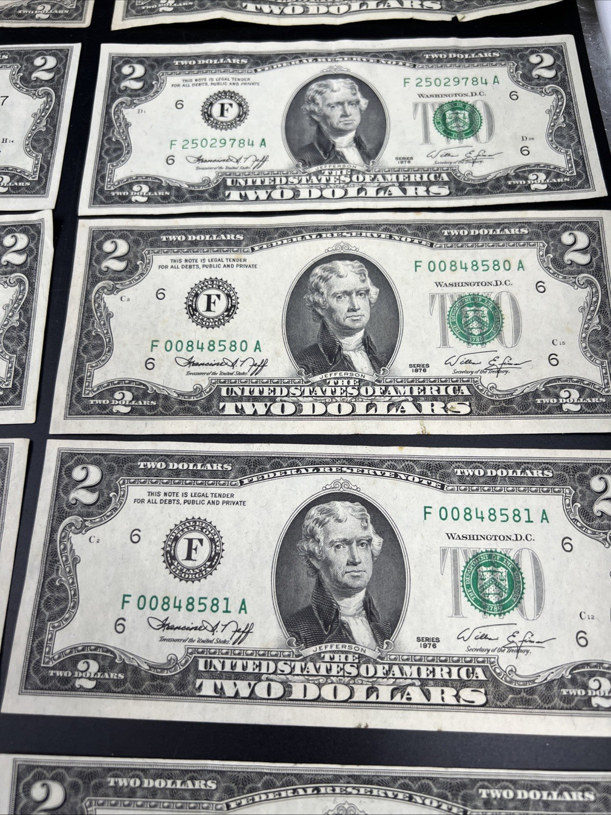 Lot of 10 1976 $2 FRN Federal Reserve Dollars Bicentennial Note Circulated #026