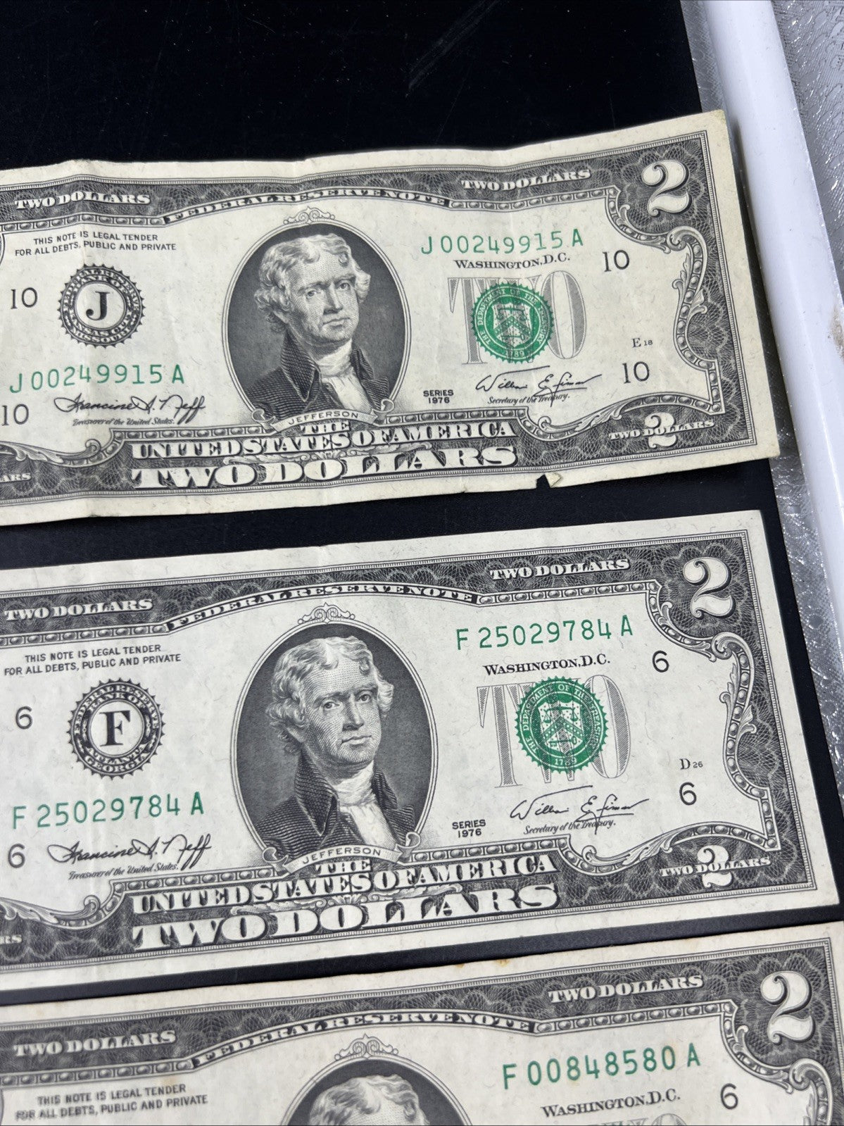 Lot of 10 1976 $2 FRN Federal Reserve Dollars Bicentennial Note Circulated #026