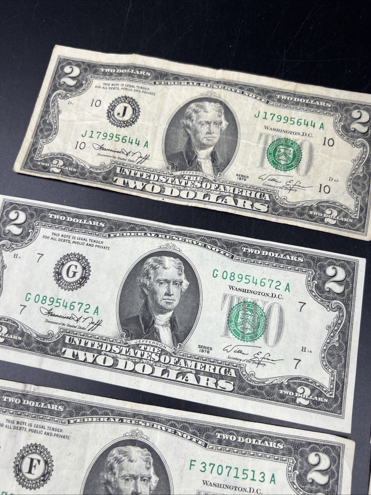 Lot of 10 1976 $2 FRN Federal Reserve Dollars Bicentennial Note Circulated #026
