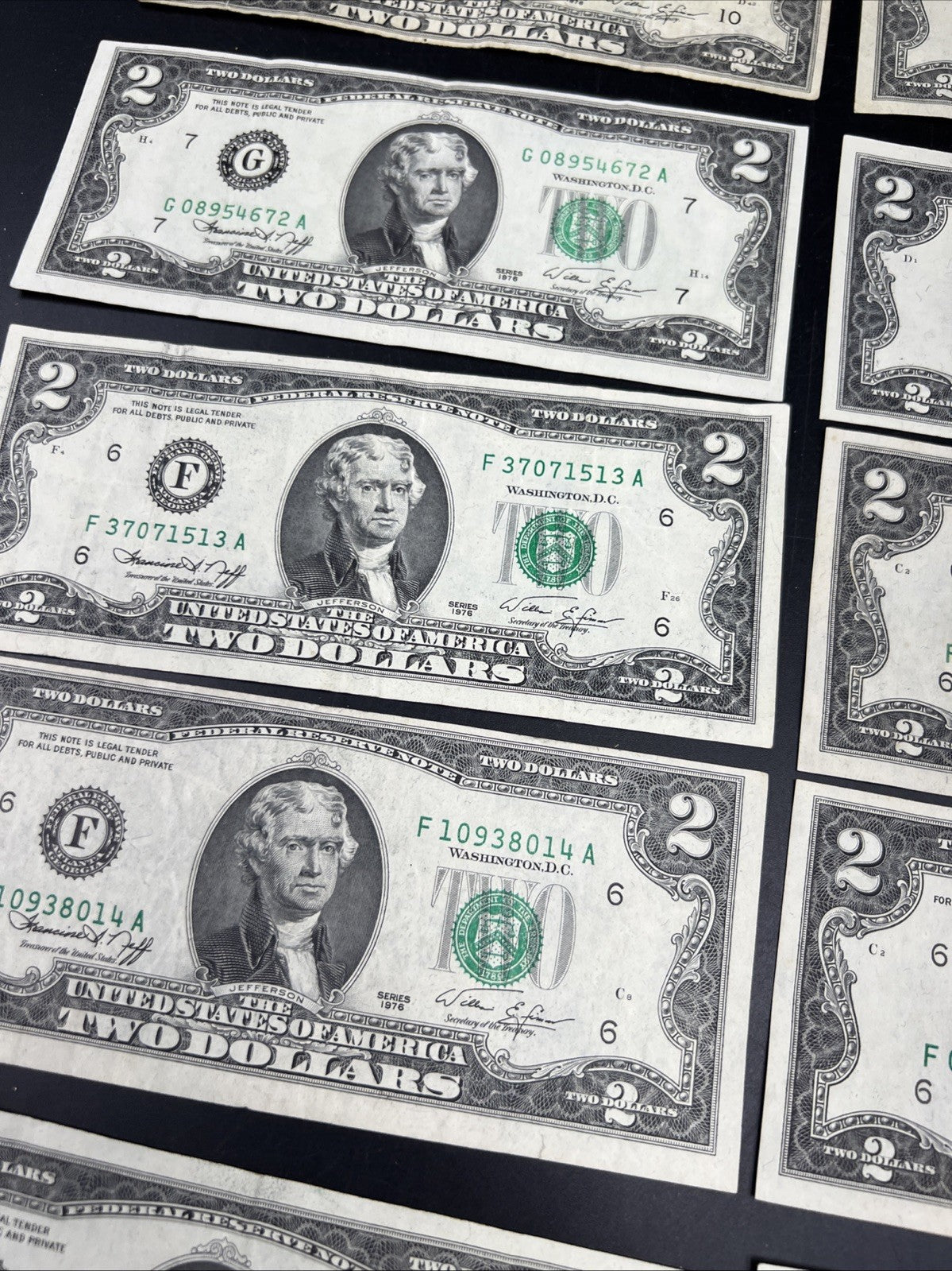 Lot of 10 1976 $2 FRN Federal Reserve Dollars Bicentennial Note Circulated #026