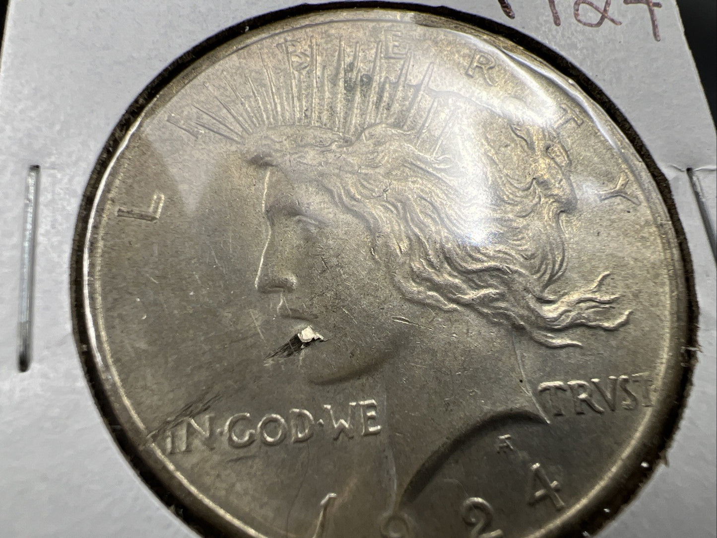 1924 $1 Peace Silver Dollar Coin Laminated Planchet Error AU About UNC