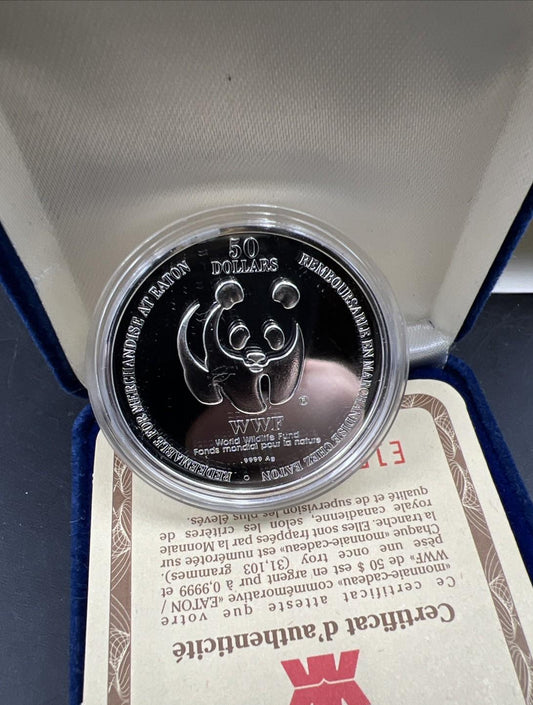 1995 Canada $50 1 oz Silver Panda Coin WWF World Wildlife Foundation