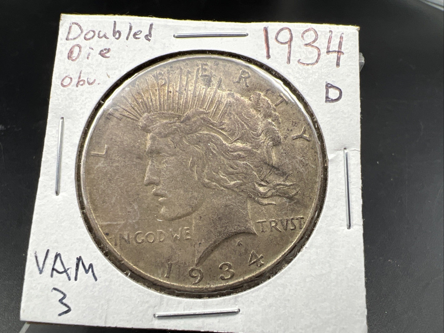 1934 D $1 Peace Silver Dollar Coin Vam 3 Variety Double Die Obverse XF EF Top 50