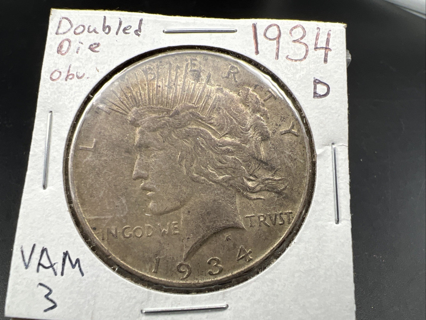 1934 D $1 Peace Silver Dollar Coin Vam 3 Variety Double Die Obverse XF EF Top 50