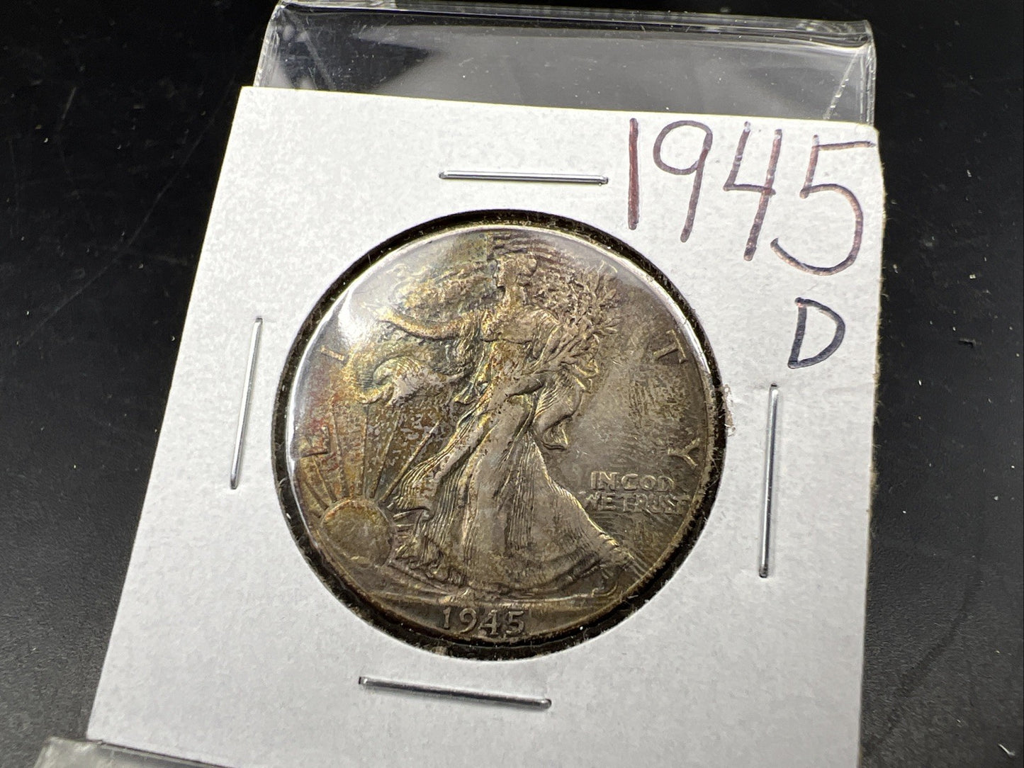 1945 d 50C Walking Liberty Silver Half Dollar Coin VF Nice Original Toning