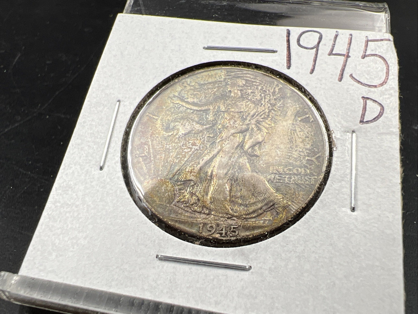 1945 d 50C Walking Liberty Silver Half Dollar Coin VF Nice Original Toning