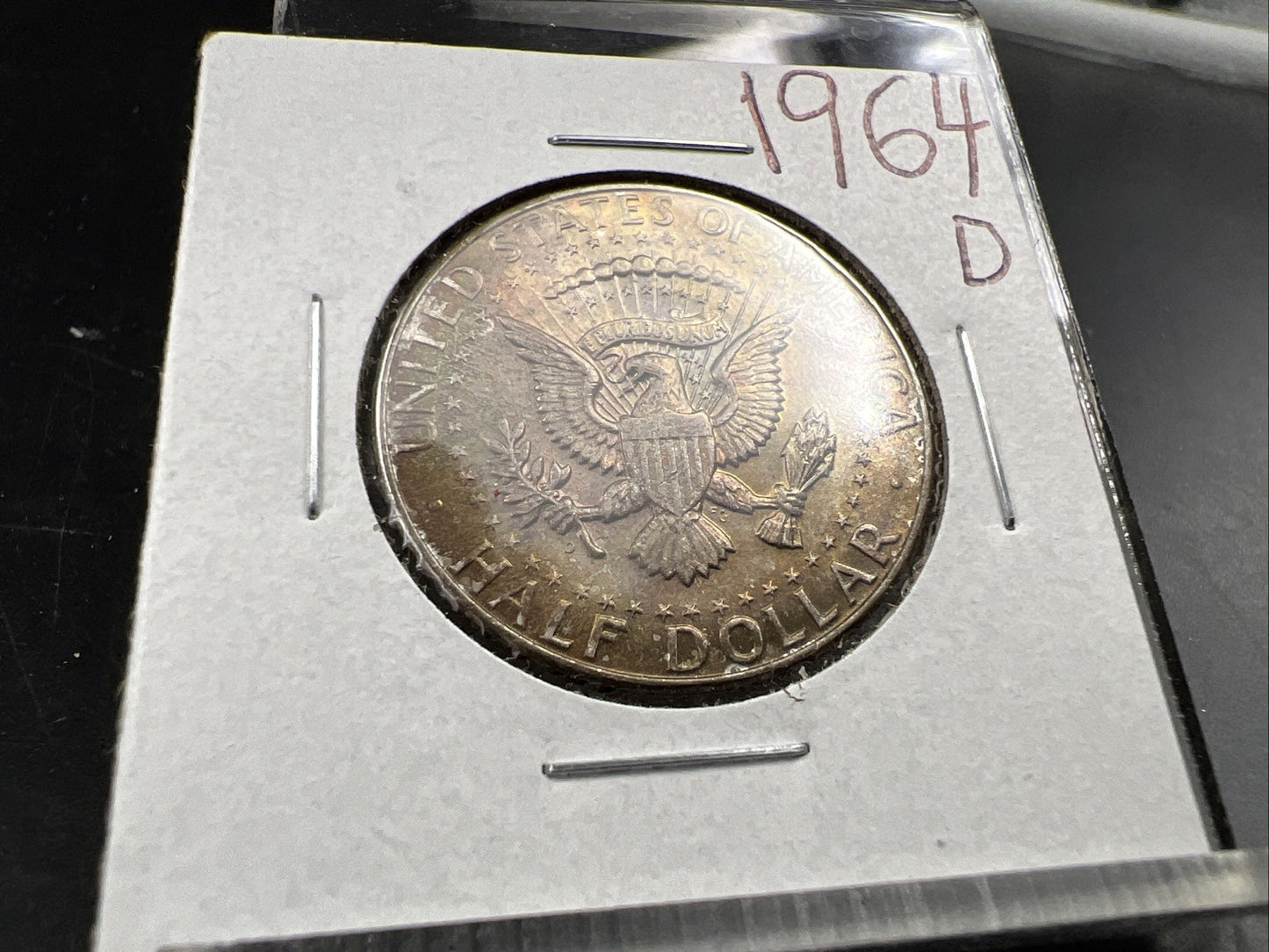 1964 D 50c Kennedy Silver Half Dollar Coin Choice AU / UNC Amber Toning SKU#J