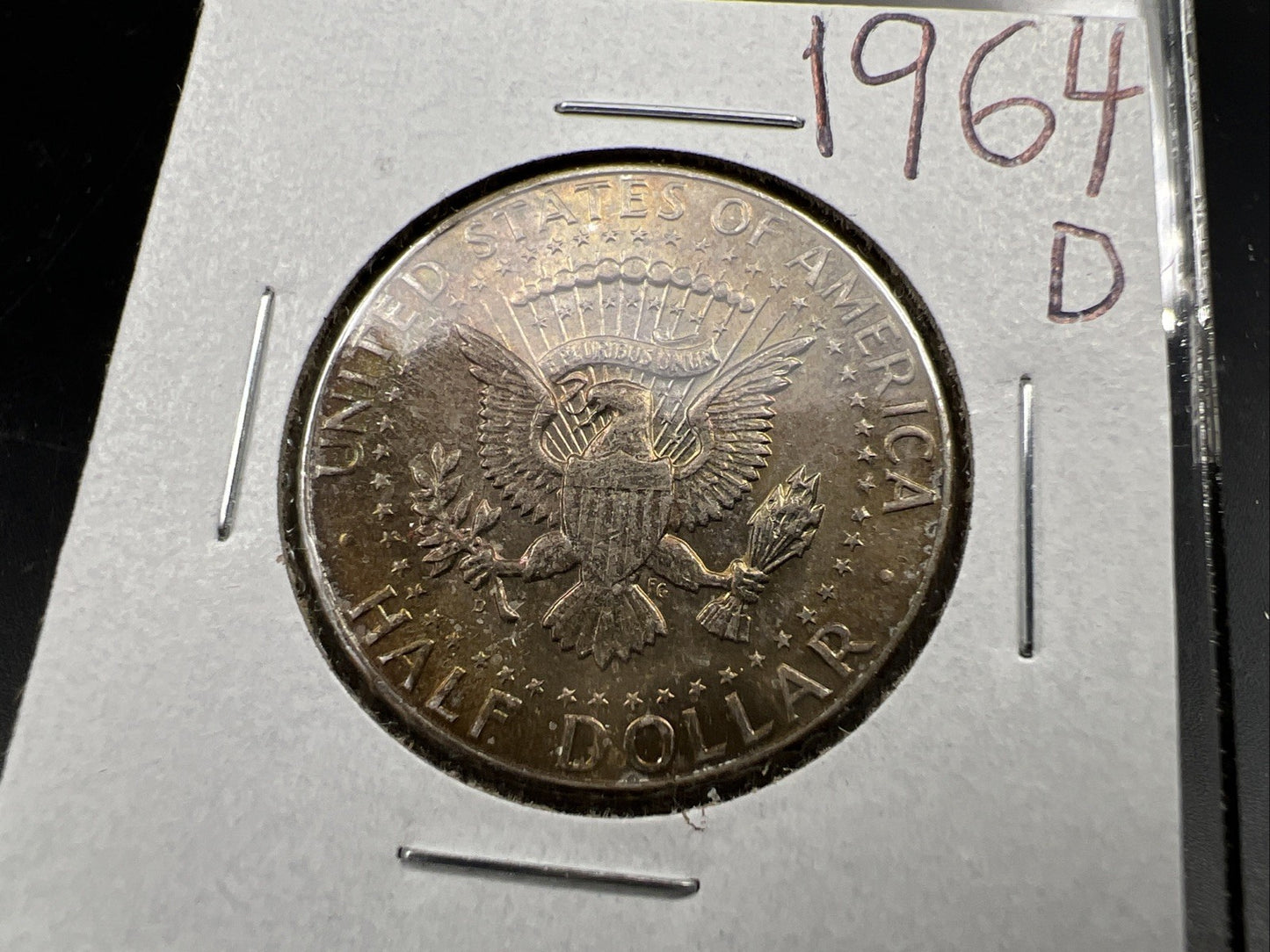 1964 D 50c Kennedy Silver Half Dollar Coin Choice AU / UNC Amber Toning SKU#J