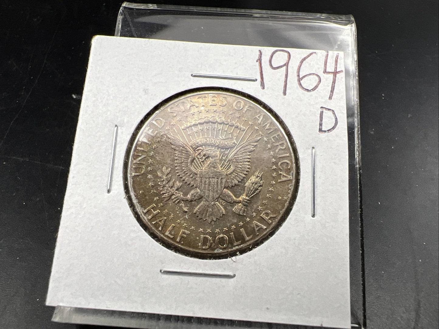 1964 D 50c Kennedy Silver Half Dollar Coin Choice AU / UNC Amber Toning SKU#J