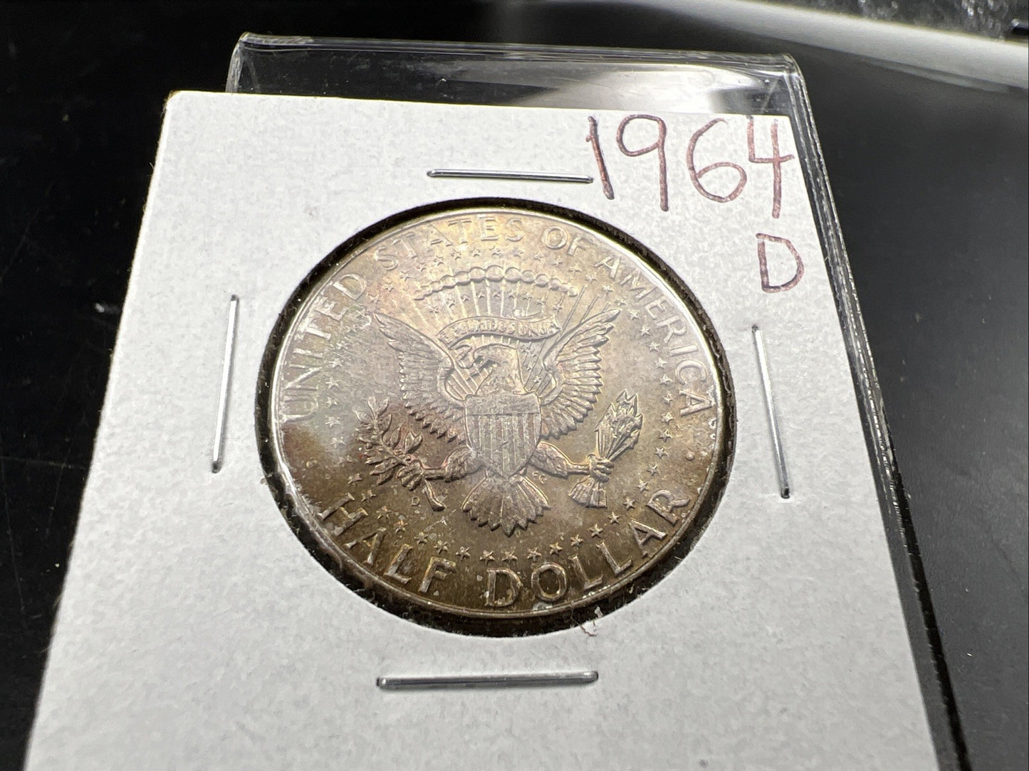 1964 D 50c Kennedy Silver Half Dollar Coin Choice AU / UNC Amber Toning SKU#J