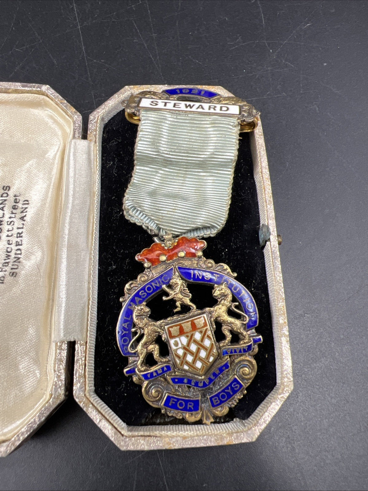 Antique Royal Masonic Institution For Boys Steward Medal Pendant w/ Ribbon