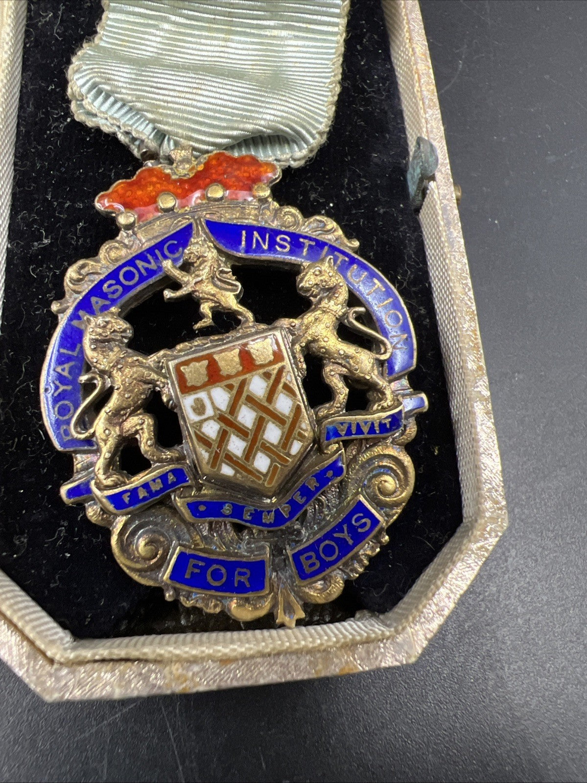 Antique Royal Masonic Institution For Boys Steward Medal Pendant w/ Ribbon