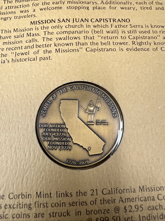 California Mission San Juan Capistrano Bronze Medal 200th Anniversary 1776-1976