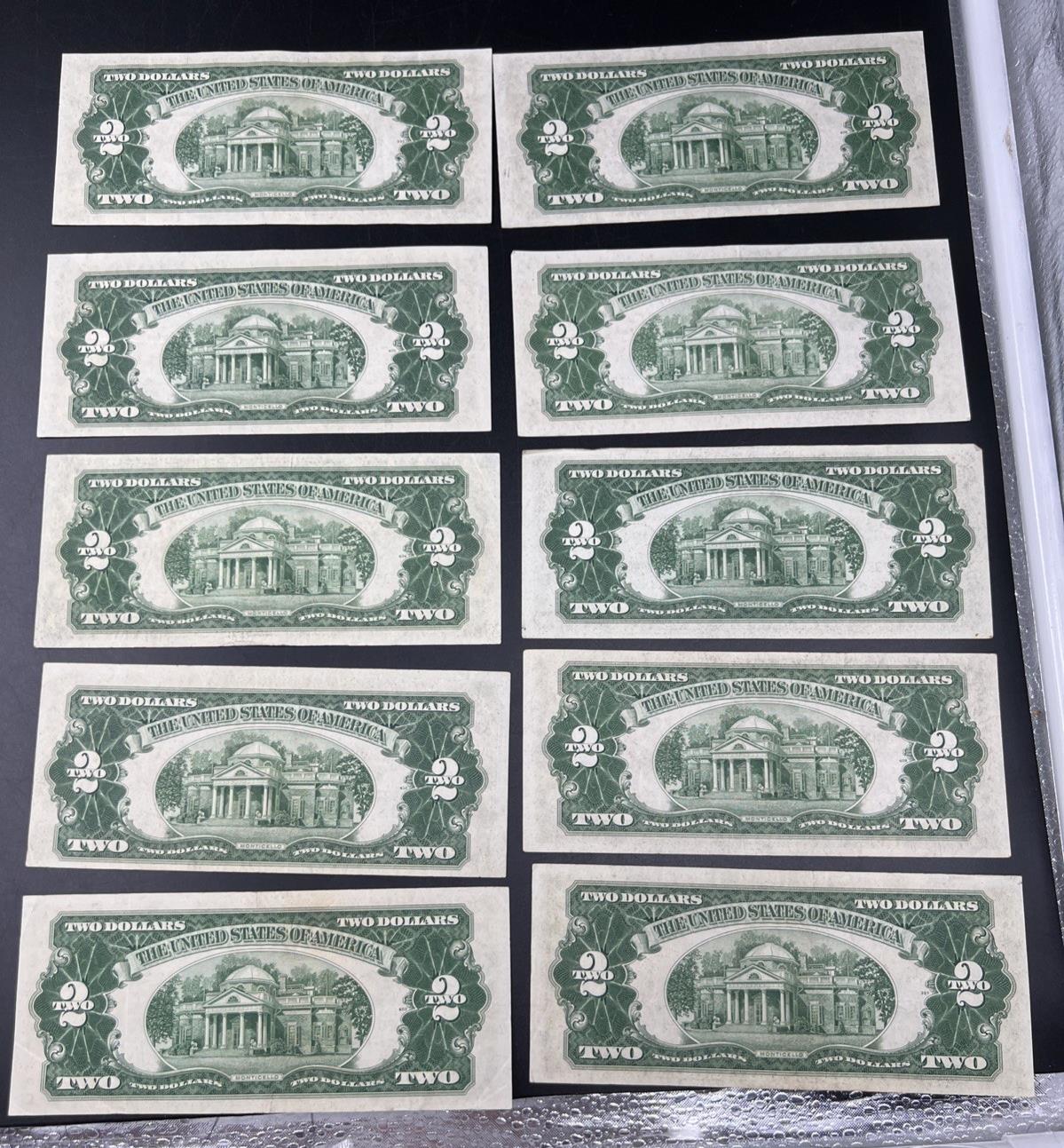 Lot of 10 1953 $2 USN Legal Tender Red Seal Notes VF + Very Fine #813