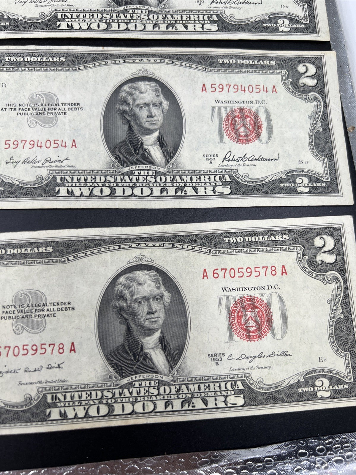 Lot of 10 1953 $2 USN Legal Tender Red Seal Notes VF + Very Fine #813