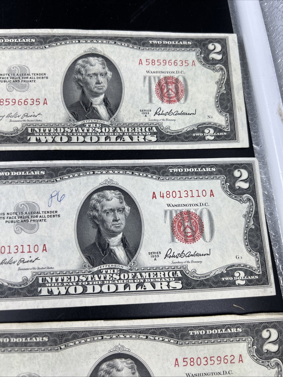 Lot of 10 1953 $2 USN Legal Tender Red Seal Notes VF + Very Fine #813