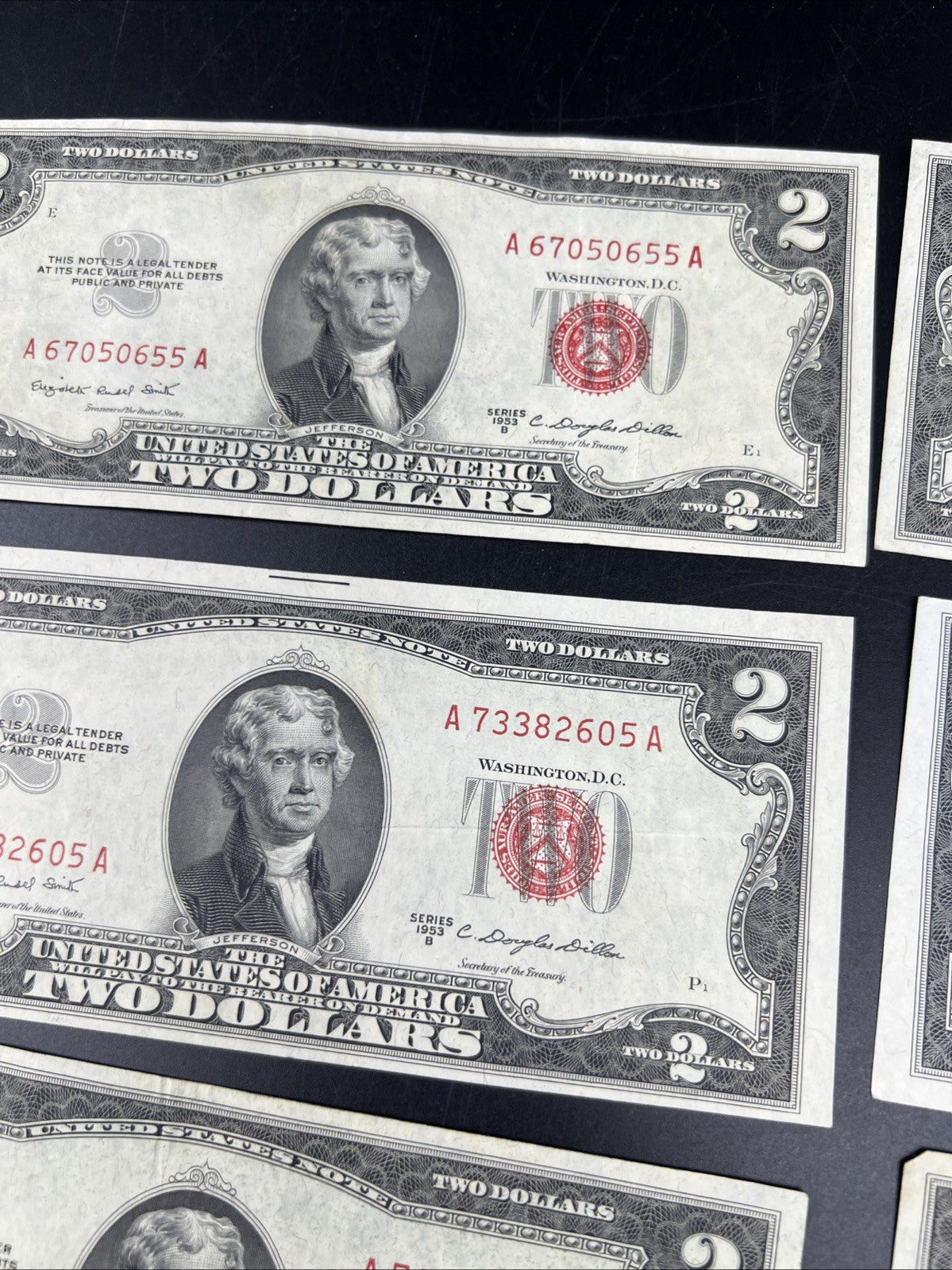 Lot of 10 1953 $2 USN Legal Tender Red Seal Notes VF + Very Fine #813