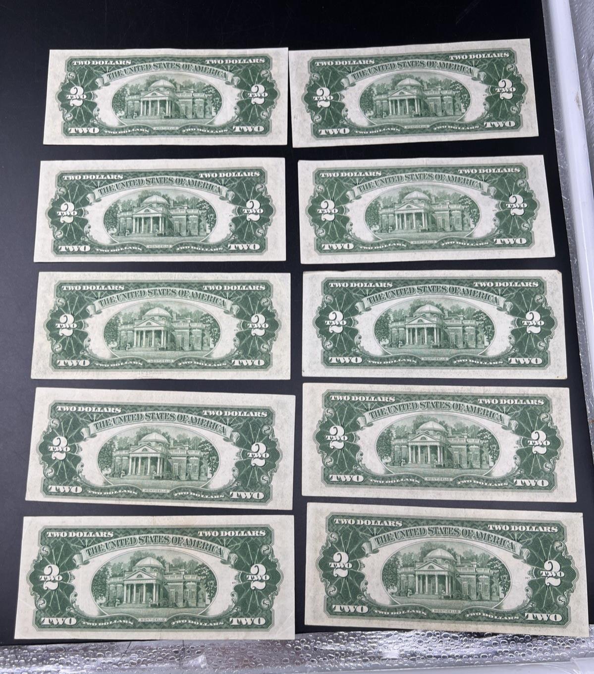 Lot of 10 1953 $2 USN Legal Tender Red Seal Notes VF + Very Fine #813