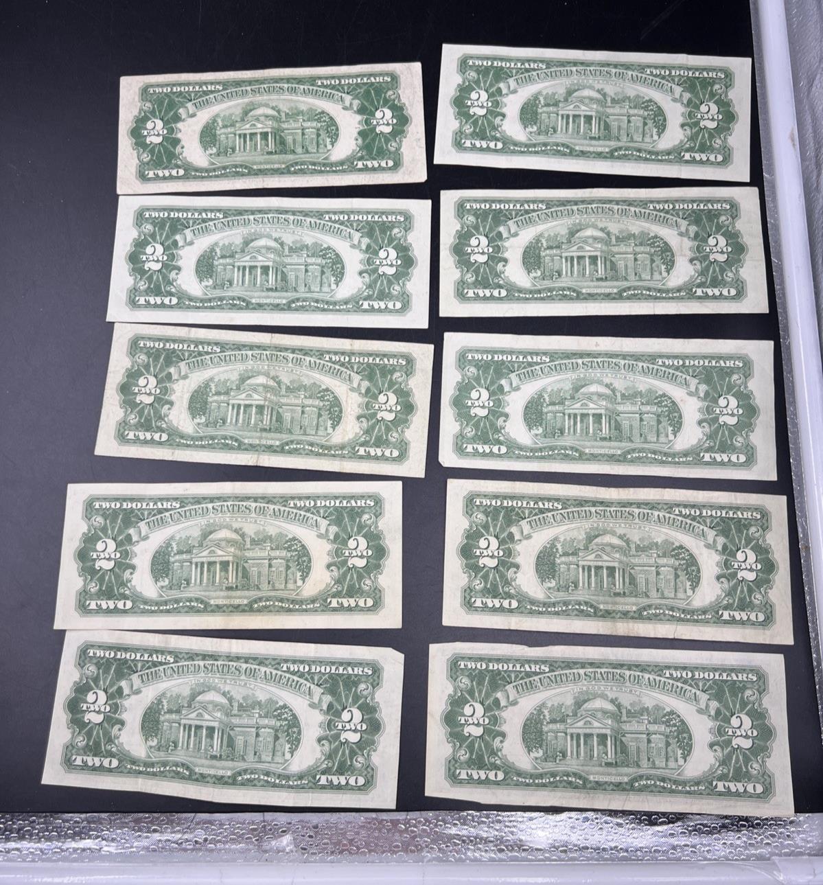 Lot of 10 1963 1953 $2 USN Legal Tender Red Seal Notes VF Very Fine #547